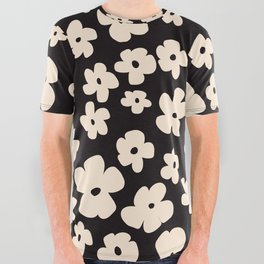 Black and White Retro Flowers All Over Graphic Tee