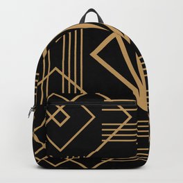 Retro vintage glam 1920s fashion black and gold geometric pattern art deco  Backpack