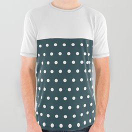 Polka Dots on Dark Green and White Horizontal Split All Over Graphic Tee