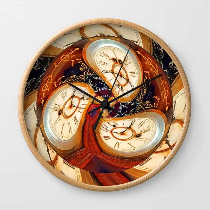 Traditional antique clock faces with Roman numerals shown in conceptual and abstract shape Wall Clock