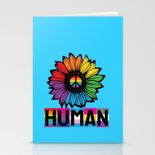 HUMAN Sunflower LGBT Flag Gay Pride Month LGBTQ Stationery Cards