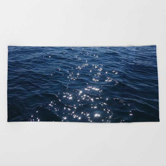 Sparkly Deep Blue Sea Waves Beach Towel