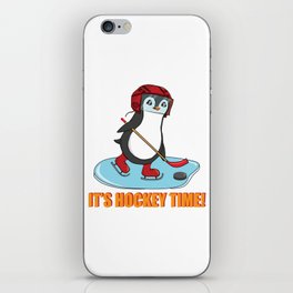 It's Hockey Time Cute Penguin Playing Ice Hockey iPhone Skin