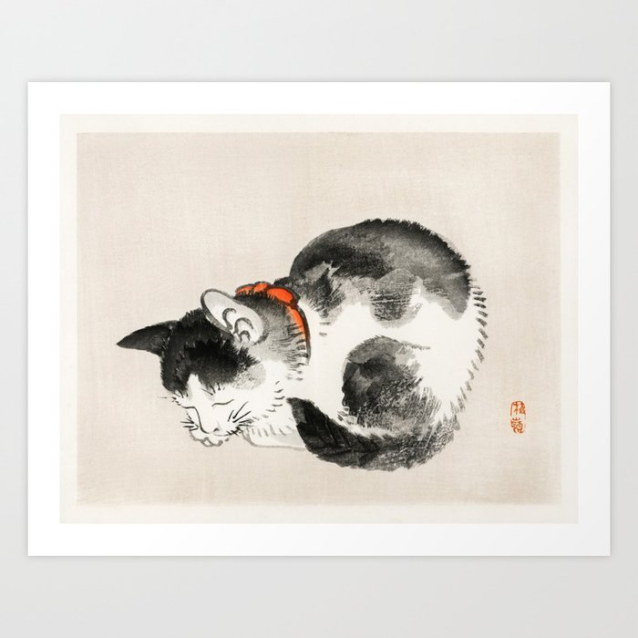 'Sleeping Cat' by Kono Bairei Art Print