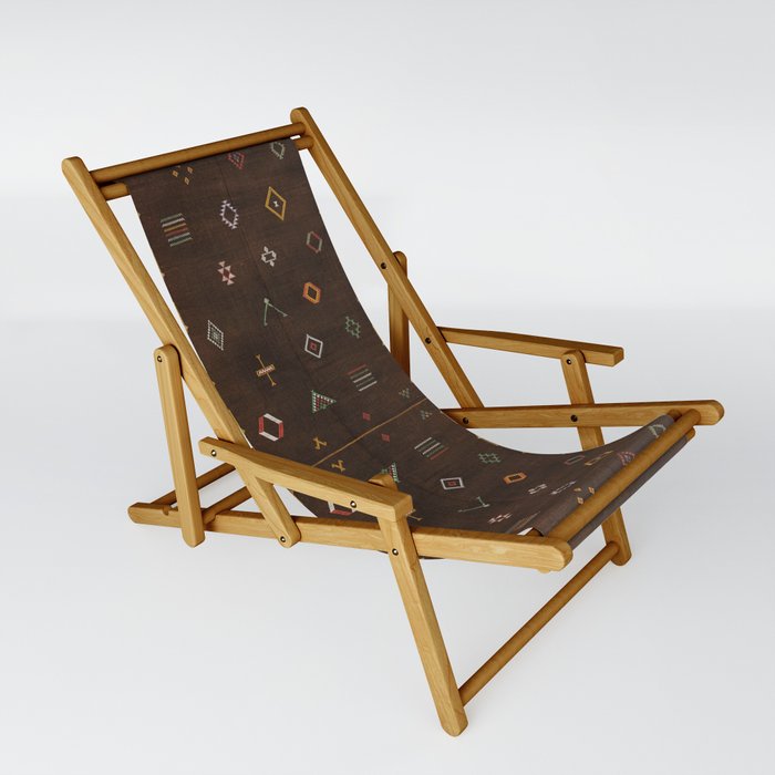 N25 - Brown Bohemian Traditional Moroccan Vintage Artwork Sling Chair