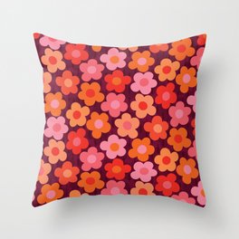 Flowerfull on Plum (happy boho retro floral pattern) Throw Pillow