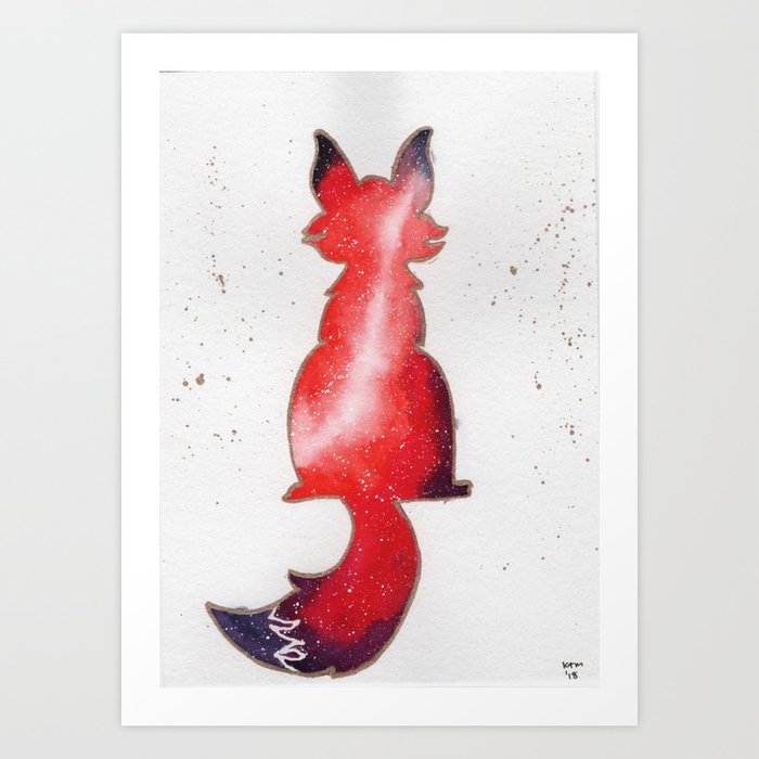 Red Galaxy Fox Watercolor Painting Art Print By Kathryntmccardle Society6