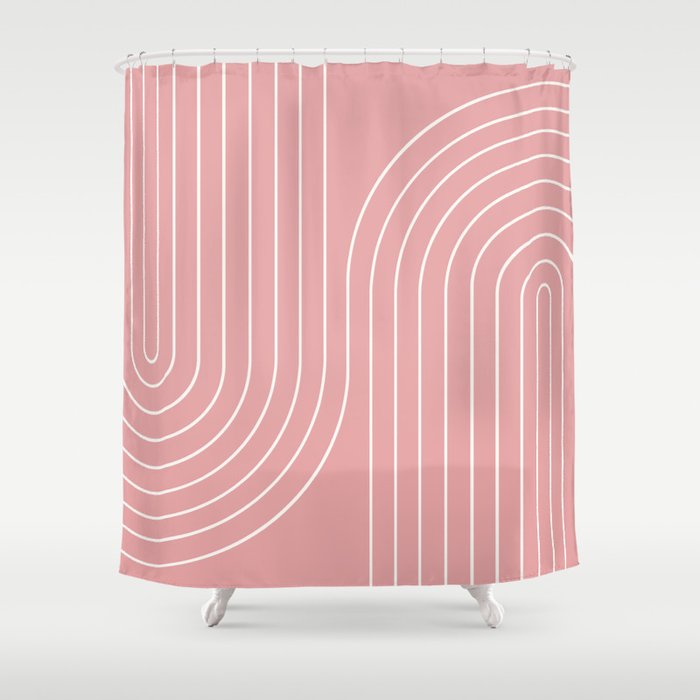 Minimal Line Curvature X Pink Mid Century Modern Arch Abstract Shower Curtain