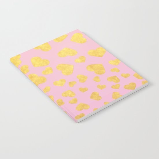 Golden hearts falling from heaven- Gold glitter heart on pink Notebook