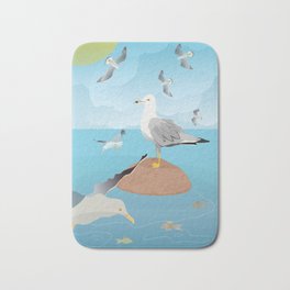 Seagulls by the Lakeside Bath Mat | Childrendecor, Fish, Madebycro, Seaside, Drawing, Lakeside, Vectorart, Gulls, Digital, Summer 