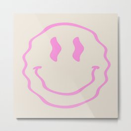 Pink Wavy Smiley Face Aesthetic Metal Print