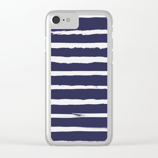 Irregular Hand Painted Stripes Dark Blue Clear iPhone Case