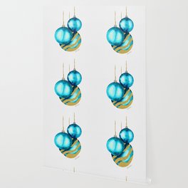 Light Blue and Golden Christmas Balls Wallpaper