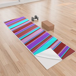 [ Thumbnail: Purple, Plum, Brown, Dark Red & Cyan Colored Lines/Stripes Pattern Yoga Towel ]