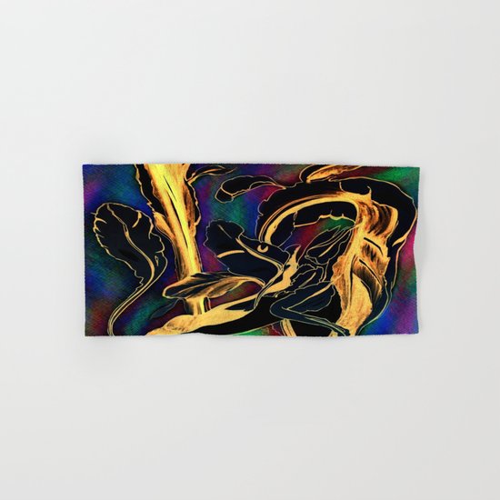 Blue Succulent Colorful Night, Black and Gold Rainbows Hand & Bath Towel