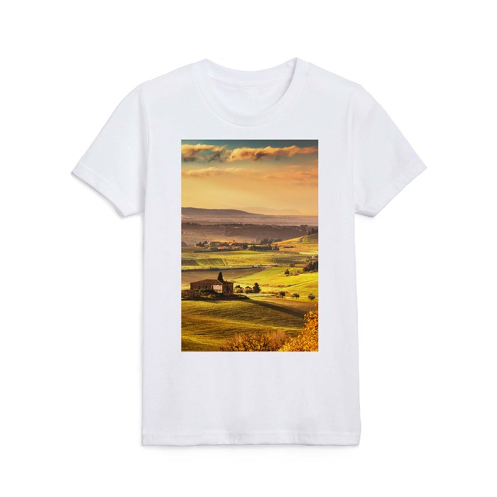 Landscape in Maremma. Old farm at sunrise. Tuscany. Kids T Shirt