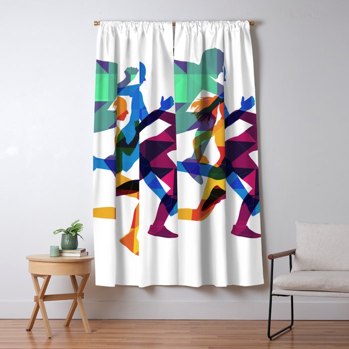 Colored Silhouettes Runners Blackout Curtain By Drawfine Society6