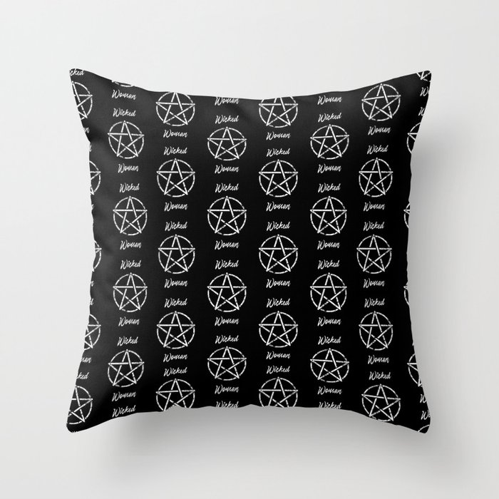 Wicked Woman Pentagram Black White Throw Pillow