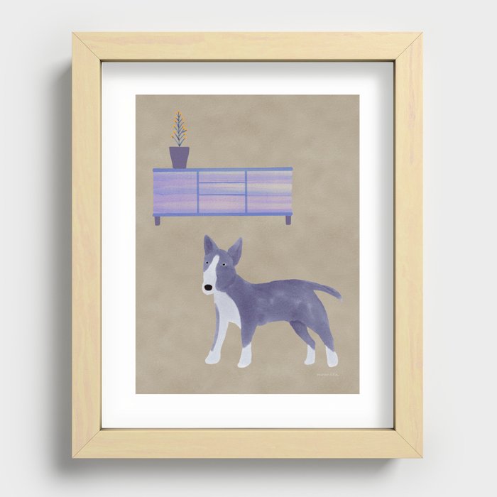 Dog and a drawer - Purple and Beige Recessed Framed Print