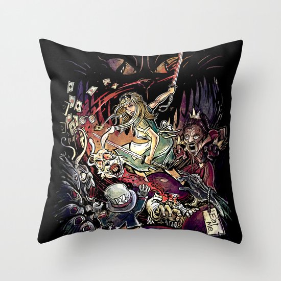 Zombies in Wonderland Throw Pillow