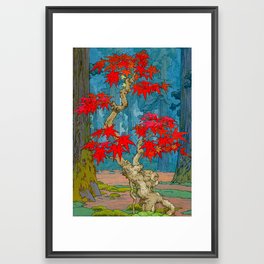 Nishigi's Goddess - Nature Ukiyo Landscape in Red, Green & Blue Framed Art Print