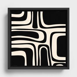 Palm Springs - Midcentury Modern Abstract Pattern in Black and Almond Cream  Framed Canvas