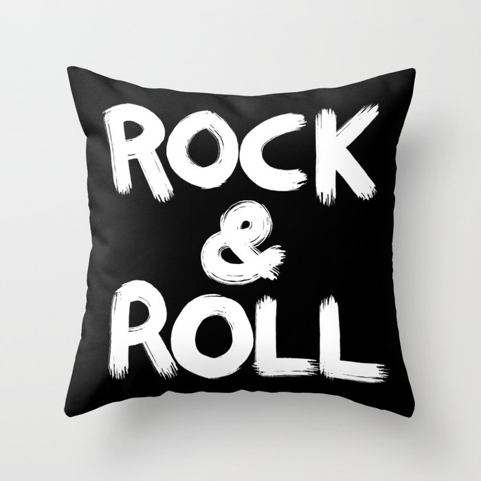 Rock and Roll Brushstroke Black and White Throw Pillow