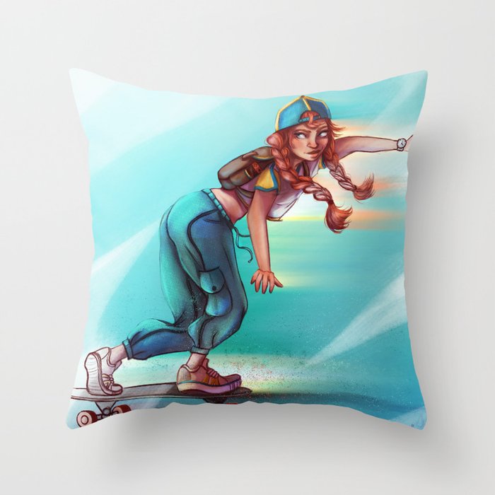 Skater Girl Throw Pillow by soshy Society6