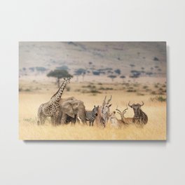 African Safari Animals Dreamy Scene Metal Print