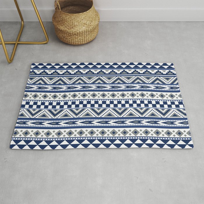 Tribal Art Pattern Navy Blue Silver White Rug By Tjc555 Tribal Art Pattern Navy Blue Silver White Rug By Tjc555
