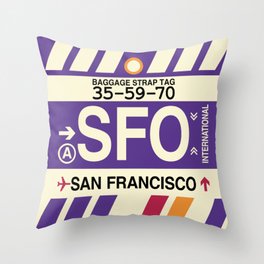 SFO San Francisco • Airport Code and Vintage Baggage Tag Design Throw Pillow