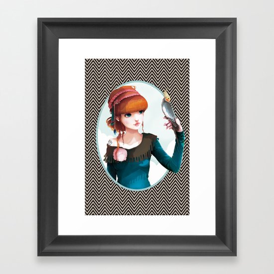 Rose et l'oiseau Framed Art Print