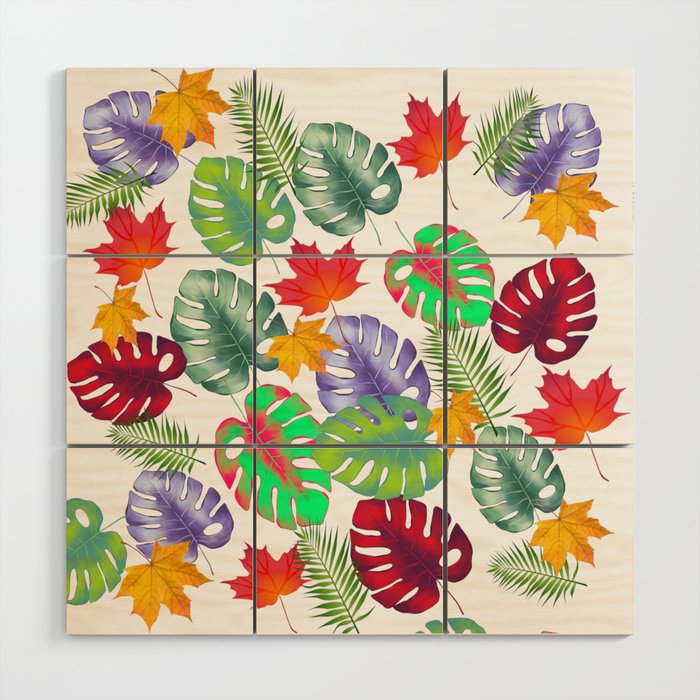 Multicolored Leaves Art Print Wood Wall Art