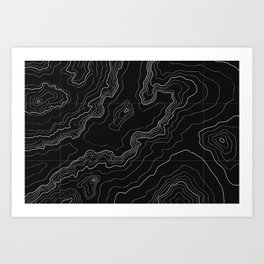 Black topography map Art Print
