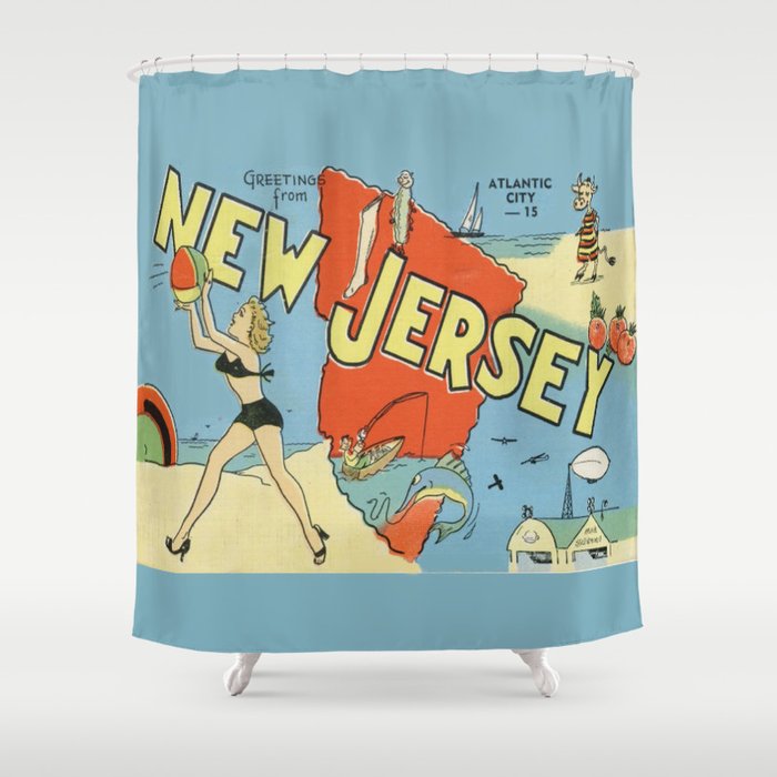 Retro New Jersey Beach Vintage Postcard Shower Curtain By