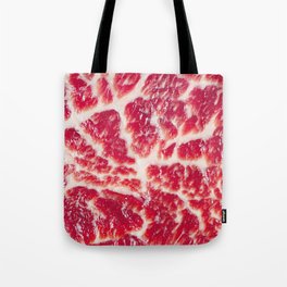 Fresh raw beef steak marbled meat texture close up background Tote Bag