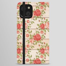 Shabby wooden and flowers art iPhone Wallet Case