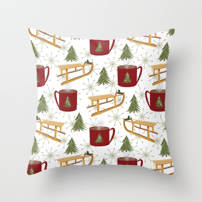 Classic Christmas - Cocoa and Sledding Throw Pillow