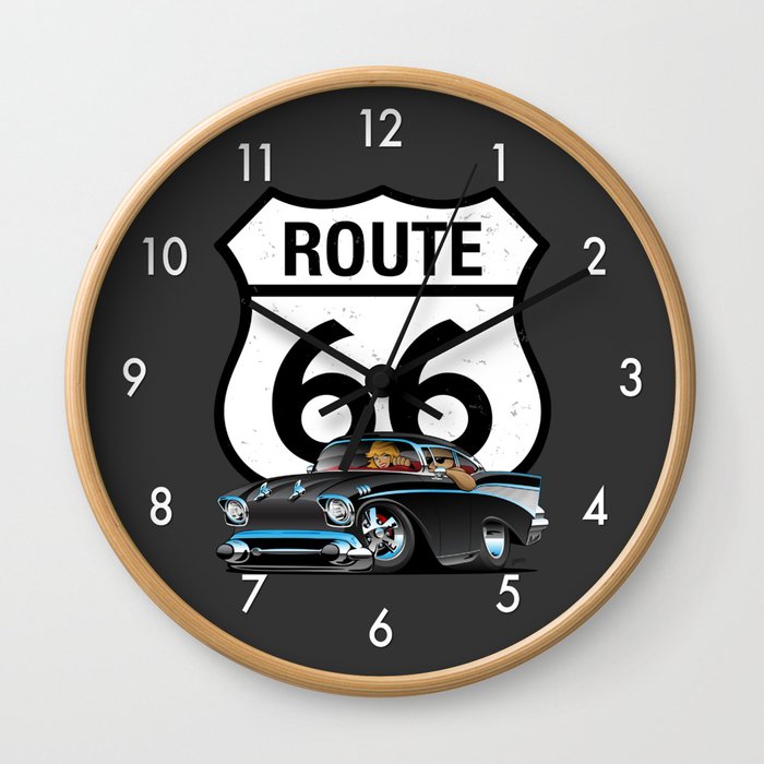 Route 66 Classic Car Nostalgia Wall Clock
