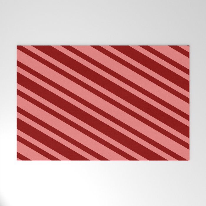 Light Coral and Dark Red Colored Striped/Lined Pattern Welcome Mat