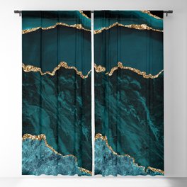 Teal & Gold Agate Texture 02 Blackout Curtain