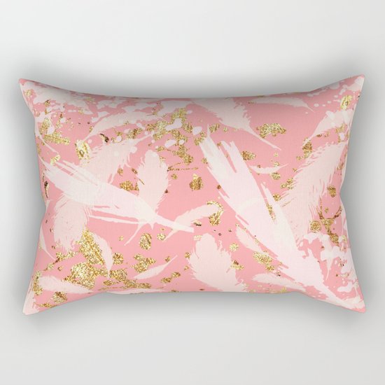 Feather peacock peach gold #9 Rectangular Pillow