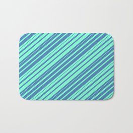 [ Thumbnail: Blue & Aquamarine Colored Striped/Lined Pattern Bath Mat ]