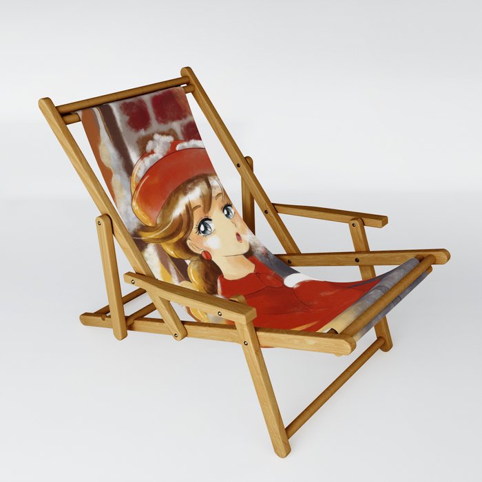 Retro Anime Snowy Christmas Shop Window Girl Sling Chair