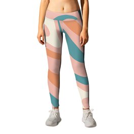 New Groove Colorful Retro Swirl Abstract Pattern Pink Orange Teal Leggings