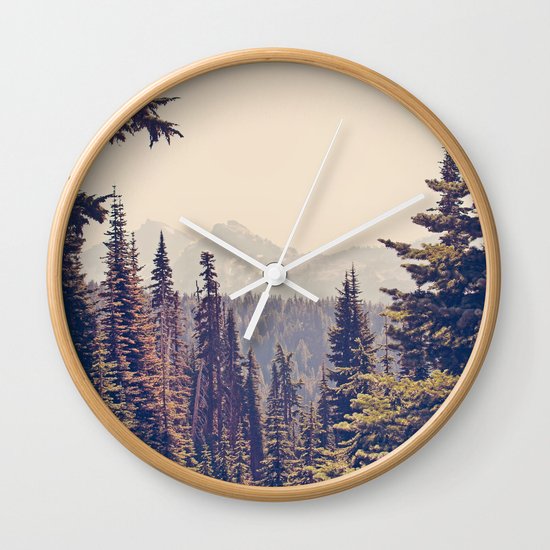 Mountains through the Trees Wall Clock