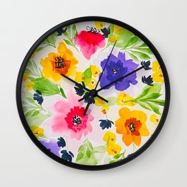 Watercolor Vibrant Flowers Wall Clock