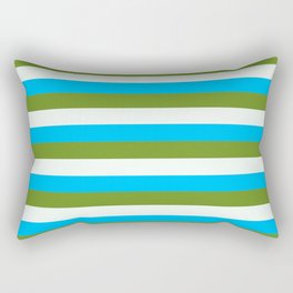 [ Thumbnail: Deep Sky Blue, Green, and Mint Cream Colored Striped/Lined Pattern Rectangular Pillow ]