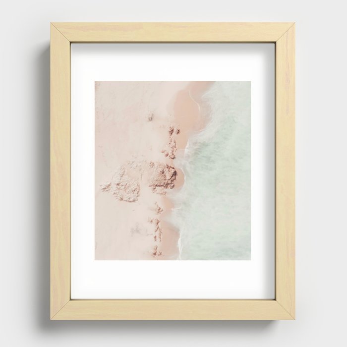 Aerial Mint Green Ocean - Pastel Beach - Minimal Beach - Sea Travel  photography Recessed Framed Print