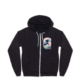 The Great Wave off Kanagawa by Hokusai in pink Full Zip Hoodie
